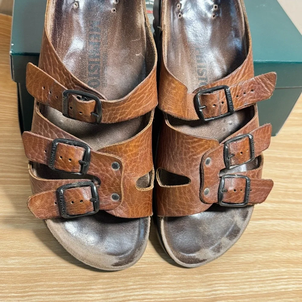 Mephisto Zach Fit 4442 Sandals Mens US 9 Desert Buffalo Leather Adjustable Slide